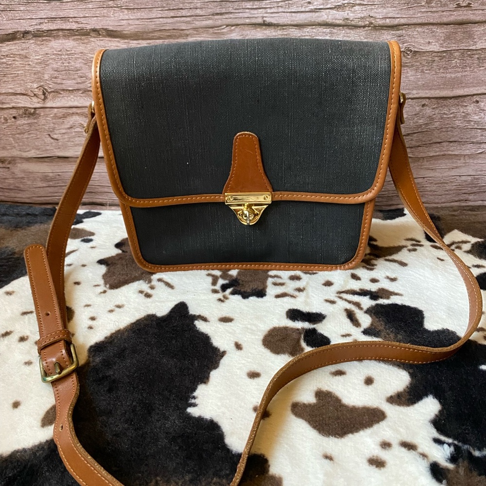 Vintage By Roy Otis Canvas and Leather Crossbody Purse Black and Brown